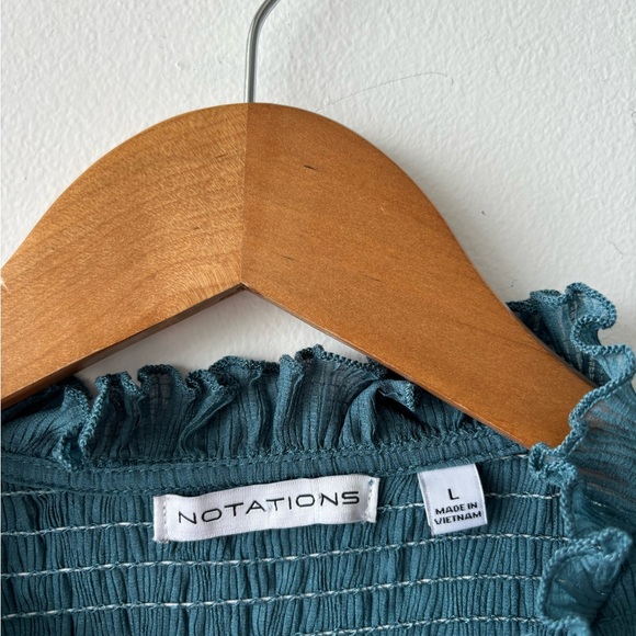 Vintage Notations Blouse Teal Smocked Lined Button Cottage Peasant Romantic LG - Picture 5 of 11